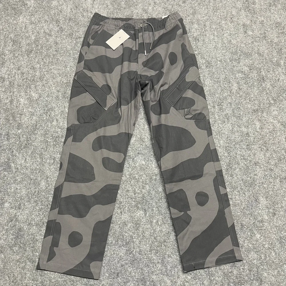Jordan Pants Mens Medium Charcoal Gray Camo Essentials Cargo Drawstrings Outdoor